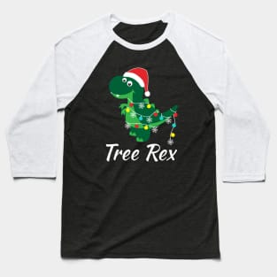 Cute Tyrannosaurus Tree Rex Funny Dino Santa Hat Christmas Dinosaur Baseball T-Shirt